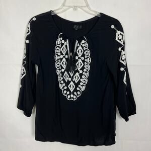 Earl Jeans Embroidered Sequin Top Womens Small Boho Peasant Fairygoth Flowy
